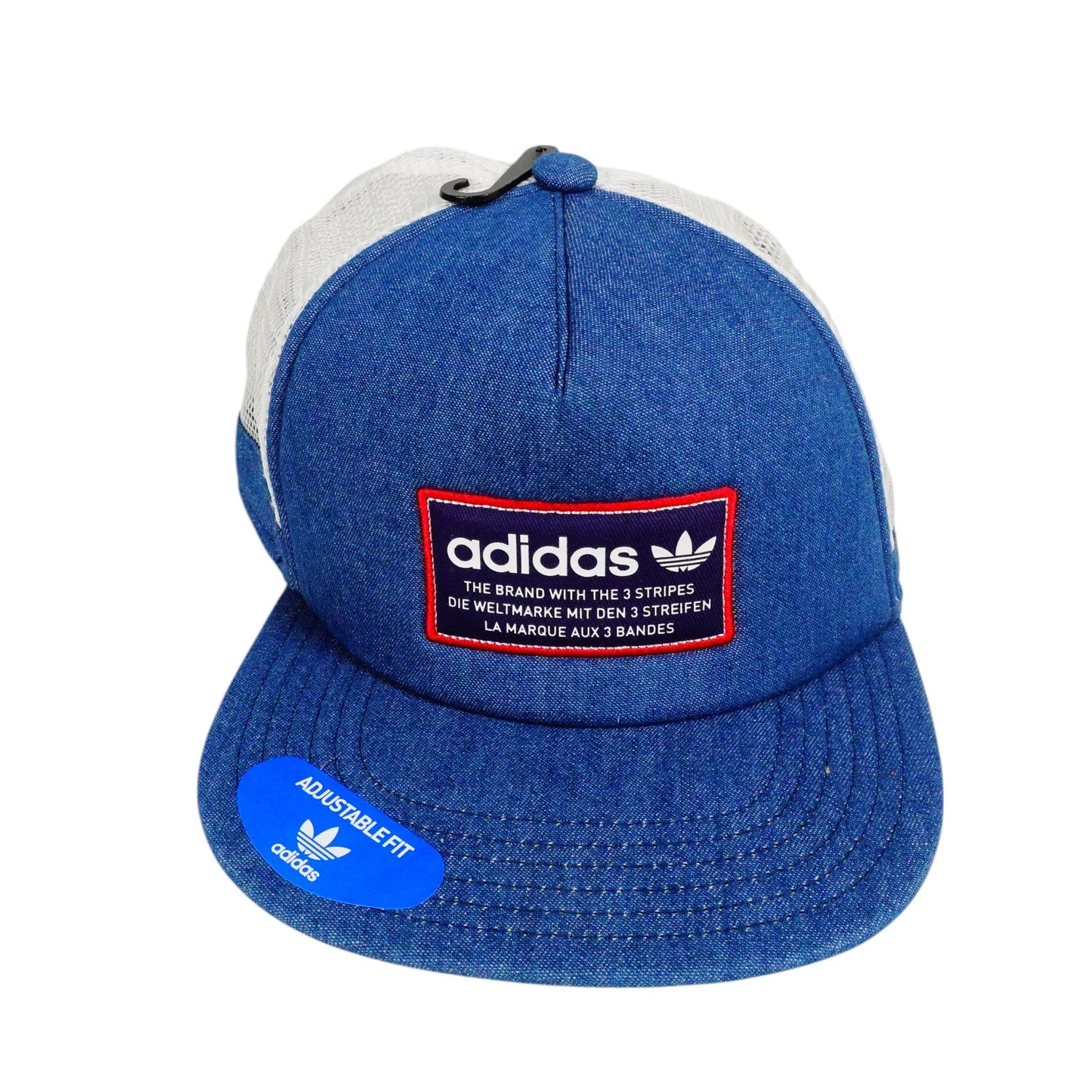 Adidas Trefoil Hat Cap Snap Back Mens Adjustable Trucker Mesh Blue White Jean